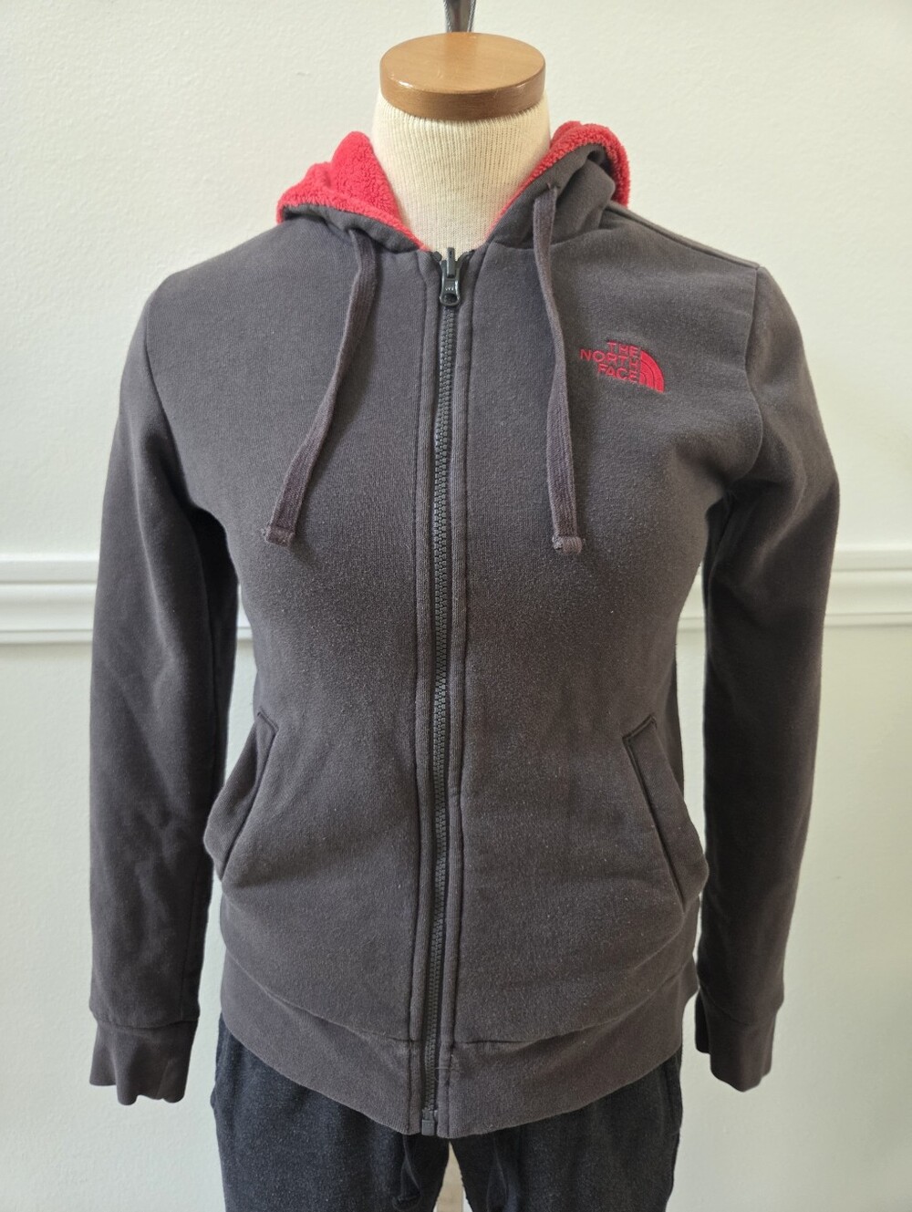 North Face Hoodie Womens S/P Gray Pink Zip Sweatshirt Fleece Sweater Coat